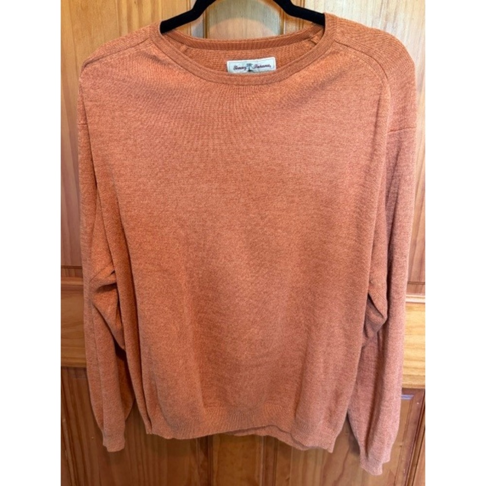 Tommy‎ Bahama Men XL Silk Cotton Crewneck Sweater Rust Long Sleeve Knit Pullover
